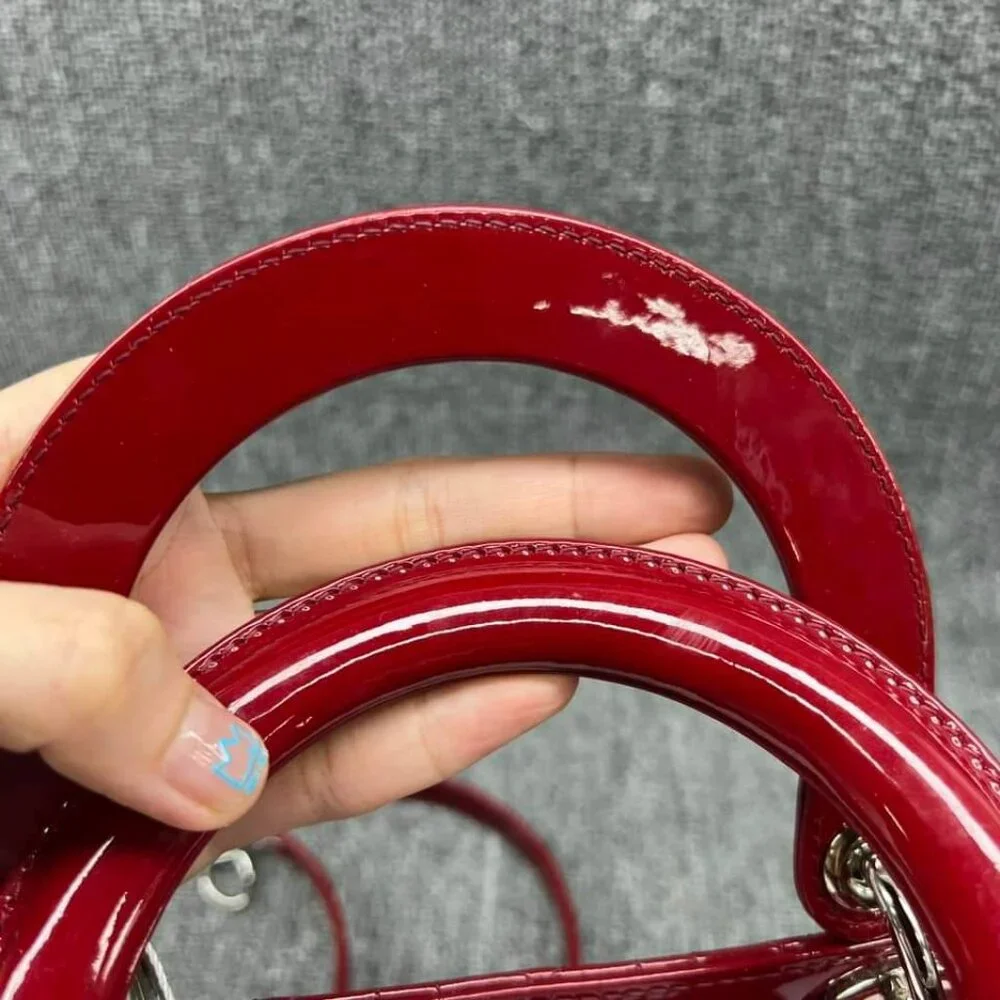 100% Authentic Dior Patent Medium Red Leather Satchel Bag - Picture 16 of 16